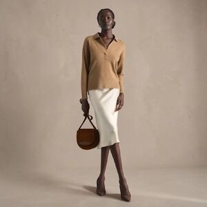 Quince Cashmere Polo Sweater Teak Brown Size L